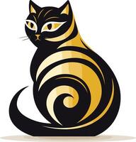 Abstract Stylized Black and Gold Cat vector