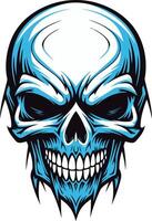 A menacing blue skull with sharp, detailed teeth and a menacing grin vector