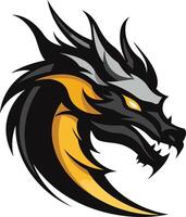 Fierce black dragon logo with yellow accents and a menacing expression vector