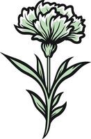 Single Carnation with Green Stem vector