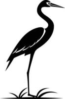 Elegant black silhouette of a heron standing on one leg in a simple, minimalist design vector