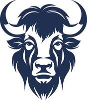 A strong and powerful silhouette of a bull's head with sharp horns, perfect for branding, logos, or any design needing a bold statement vector
