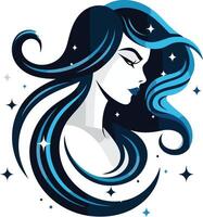 A stylish and abstract illustration of a woman's flowing hair, adorned with sparkling stars vector