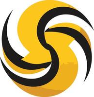 Abstract logo design with a yellow circle and black curved shapes, symbolizing movement and dynamism vector