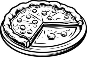 A hand-drawn illustration of a pizza with three slices vector