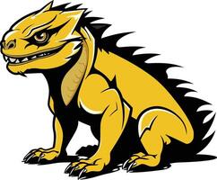 A fierce and powerful cartoon lizard in a yellow and black color scheme vector