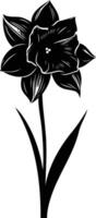 Elegant black and white silhouette of a single daffodil flower, perfect for adding a touch of nature to your designs vector