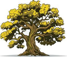 A hand-drawn illustration of a majestic oak tree with thick branches and deep roots vector