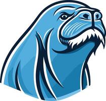 A bold and stylized illustration of a walrus head, perfect for branding or mascot design vector