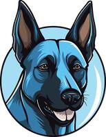 A bold and stylish illustration of a german shepherd dog's head, rendered in blue tones with a friendly expression vector