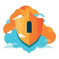 An orange cloud with a shield on top vector