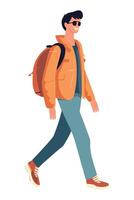 Man walking with backpack illustration vector