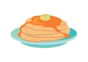 Pancakes with syrup and butter on a plate vector