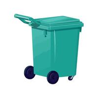 A green trash can with wheels on a white background vector