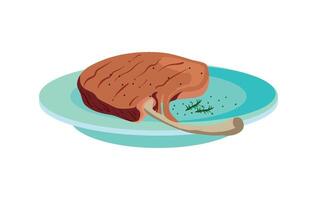 Steak on a plate with a fork and knife vector