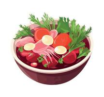 A bowl of red cabbage with tomatoes and herbs vector