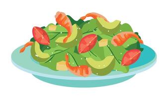 A salad with shrimp and avocado on a plate vector