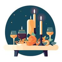 A table with wine glasses and candles on it vector