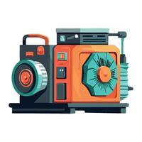 An orange and blue machine with a camera on top vector