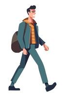 Man walking with backpack illustration vector