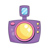 A purple camera with a yellow lens and a pink frame vector