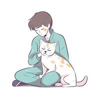 A man in a green suit is holding a cat vector