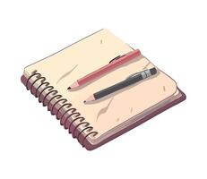 Notebook with pencil and pen illustration vector