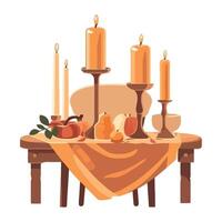 Thanksgiving table with candles, apples, and pears vector