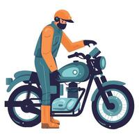 A man in a helmet and overalls is riding a motorcycle vector