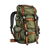 A green backpack with straps and straps vector
