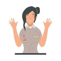 A woman in a uniform is standing with her hands up vector
