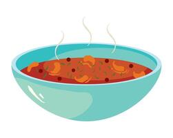 A bowl of chili with meat and vegetables in it vector