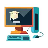 An image of a computer with a graduation cap on it vector