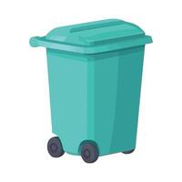 A green trash can with wheels on a white background vector