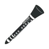 A black and white illustration of a clarinet vector