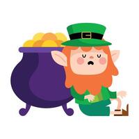 Leprechaun with pot of gold and a bag of coins vector