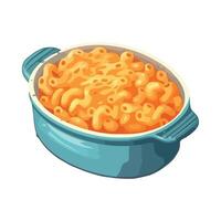 A blue dish with macaroni and cheese in it vector
