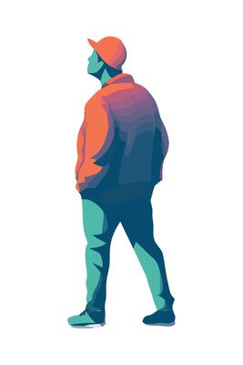 A man in a hat and jacket walking away
