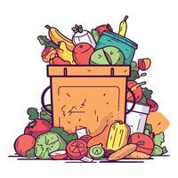 A garbage can full of food and vegetables vector