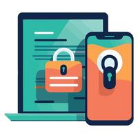 A laptop and a padlock are shown with a lock on the screen vector