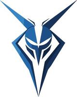 A bold and abstract logo design featuring a stylized face with sharp angles and a striking blue color scheme vector