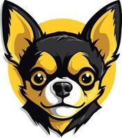 Cute cartoon chihuahua with black and yellow fur, looking directly at the viewer vector