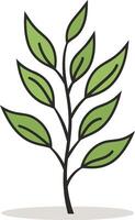 Simple and elegant line art illustration of a green leaf branch vector