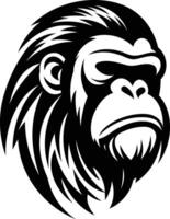A powerful black and white illustration of a gorilla head, perfect for logo design, tattoos, or branding vector