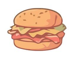 A hamburger with meat and cheese on it vector