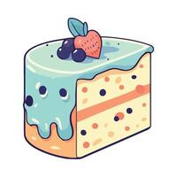A slice of cake with blueberries and strawberries on top vector