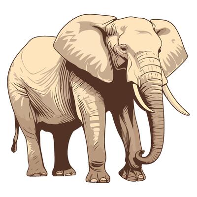 An elephant is standing in front of a white background