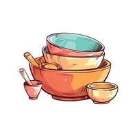 Colorful bowls and measuring cups with spoons vector