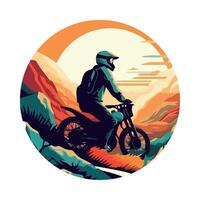 A man riding a motorcycle in the mountains vector