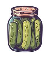 A jar full of pickles on a white background vector